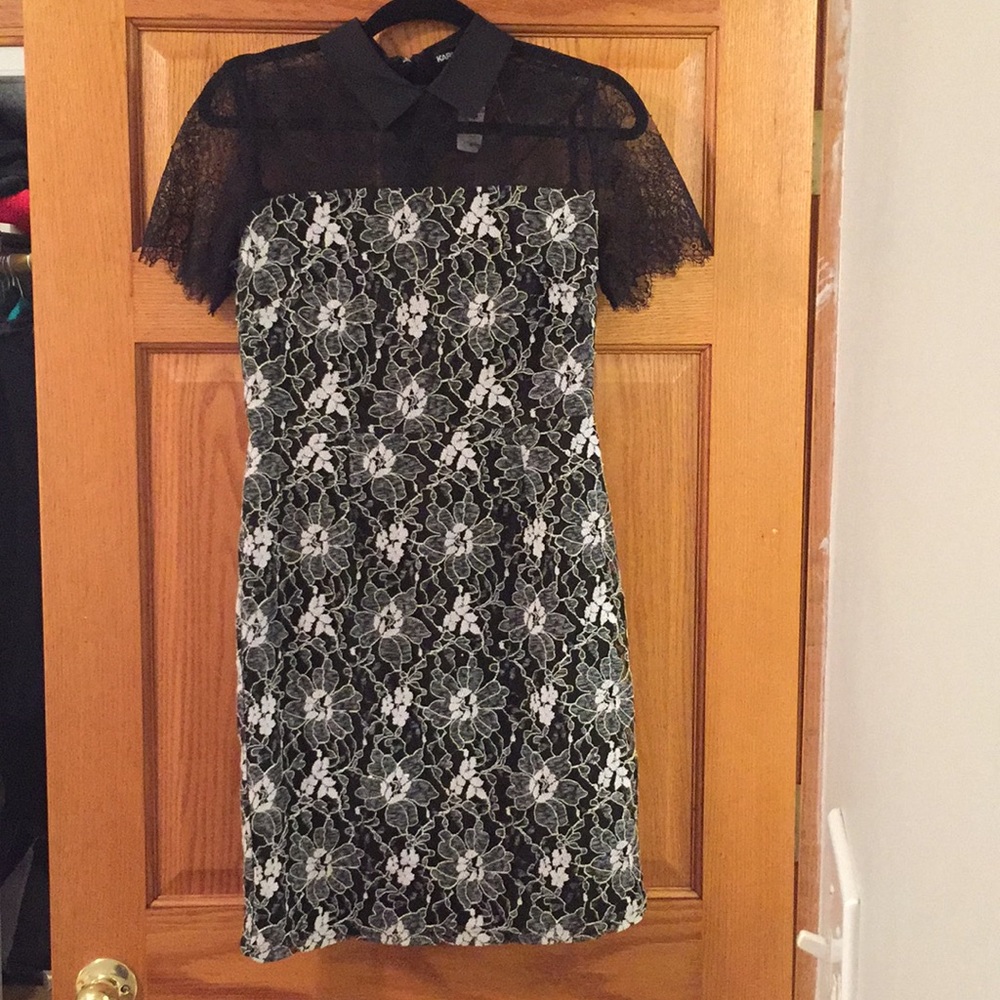 Lace top detail white/black dress
